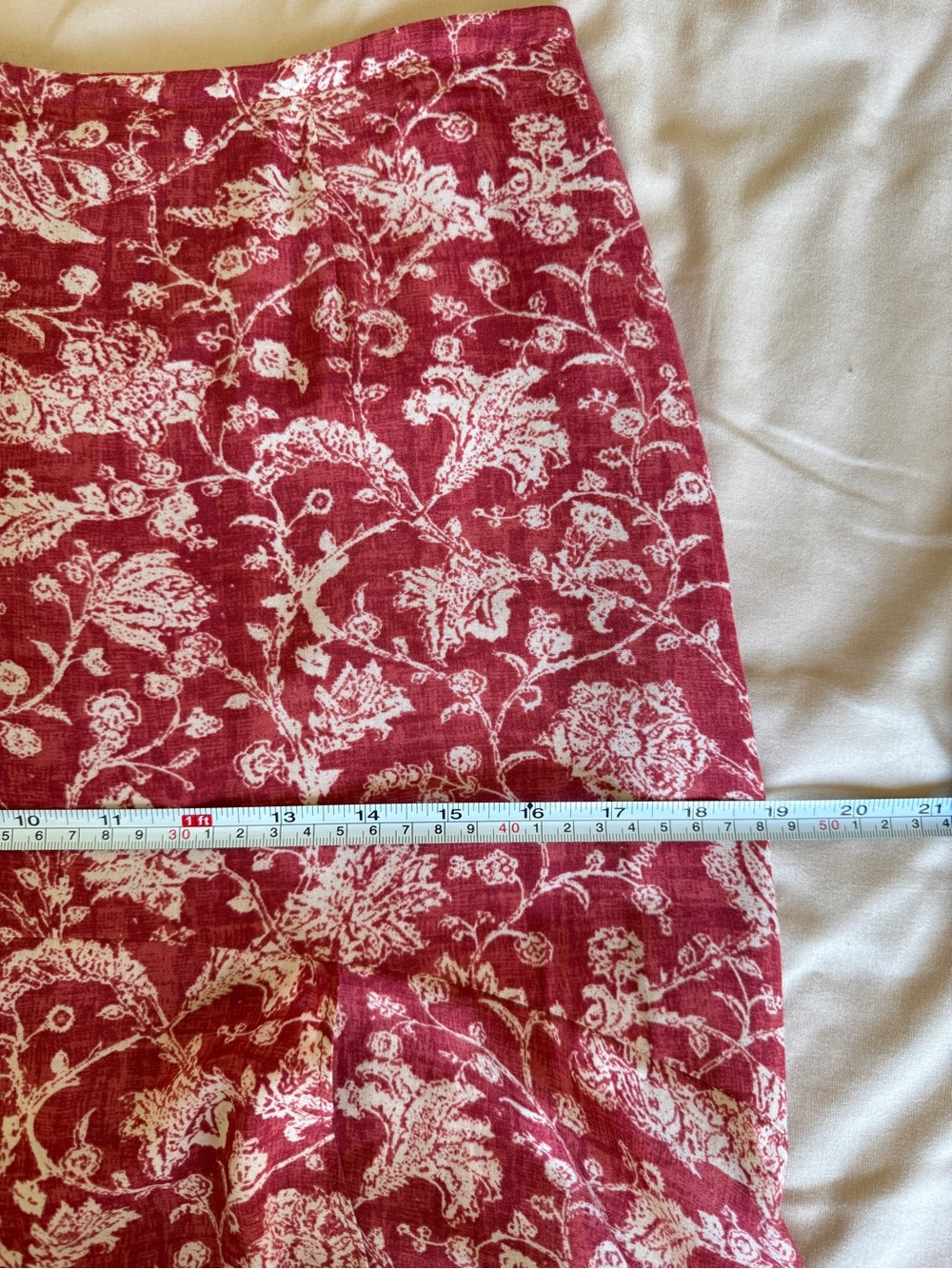 Peruvian Connection Red Floral Viscose Midi Skirt Women Size 6 Boho Layered Hem - Picture 11 of 12